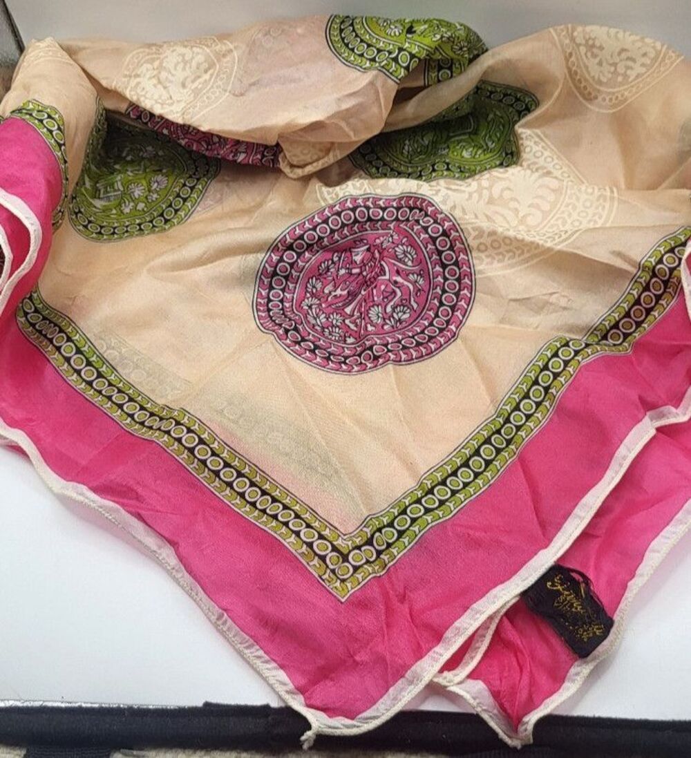 Fantasia 60s Silk Scarf 26in Square Vintage Pink Geometric
